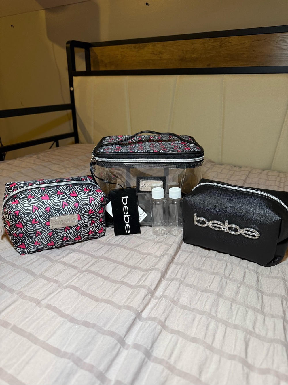 bebe 3 Piece Set Travel Cosmetic Cases-Large Clear Case and 2 Small